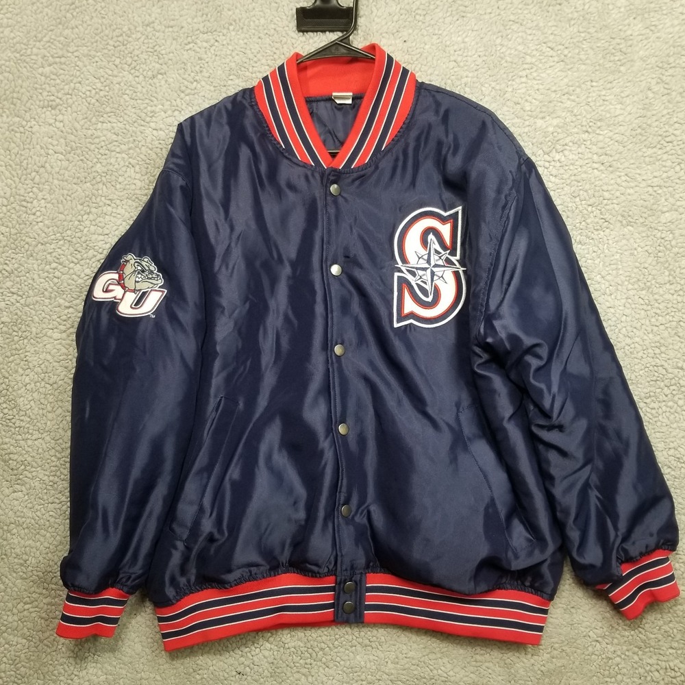 Seattle Mariners Gonzaga Bulldogs Jacket Satin Shiny Bomber Coat Mens Medium